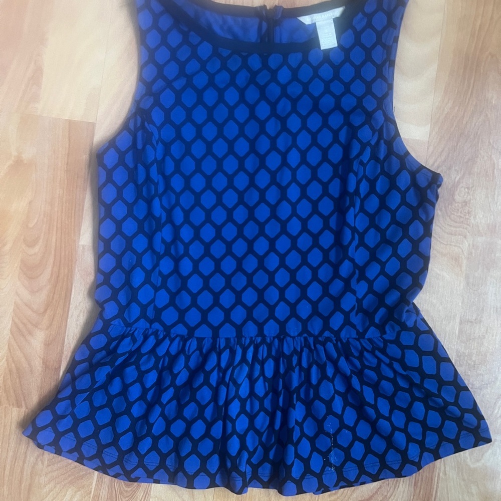 EUC Banana Republic Royal Blue Geometric Peplum Blouse sz Small